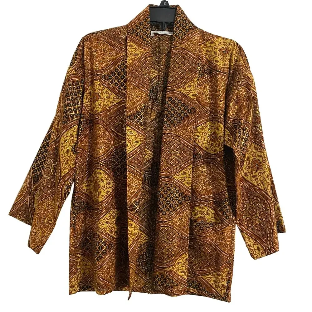 RF Textiles Gold Brown Kimono Blazer Open Cardigan Women's Size‎ 0 Tribal